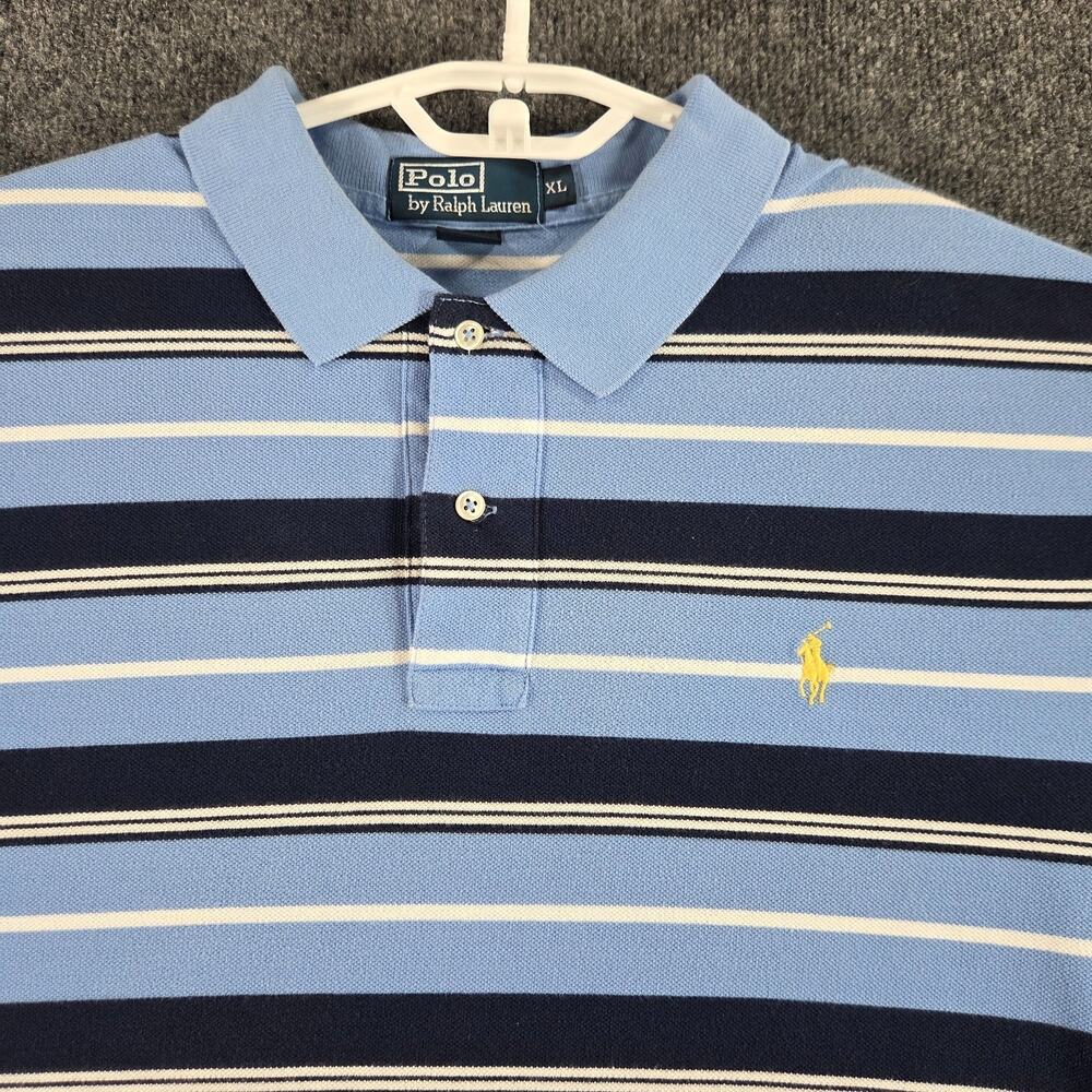 Polo Ralph Lauren Mens Polo Shirt XL Blue Striped Pony Logo 90s Style - Picture 4 of 13